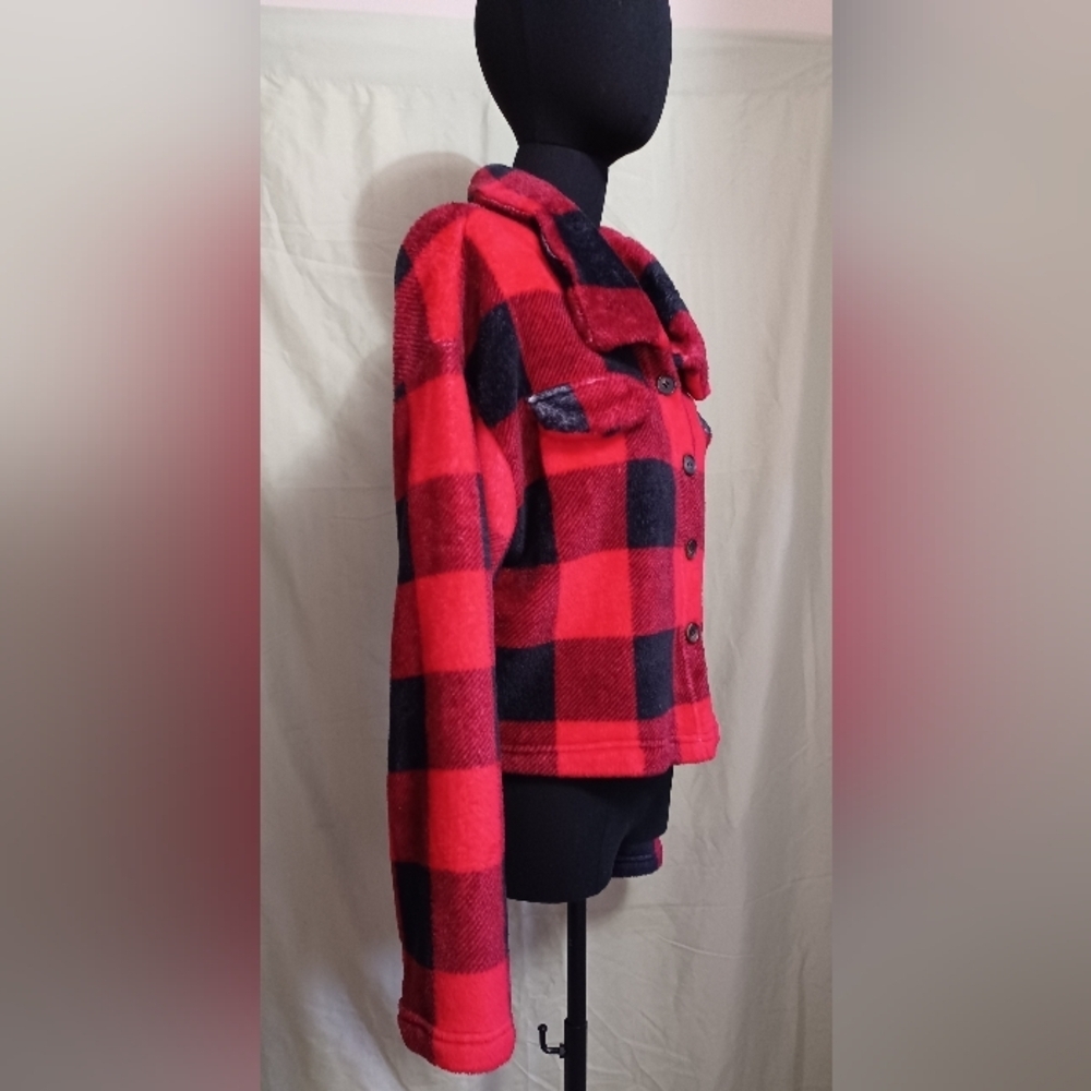 SHEIN Red and Black Checkered Plush Jacket - Picture 4 of 9